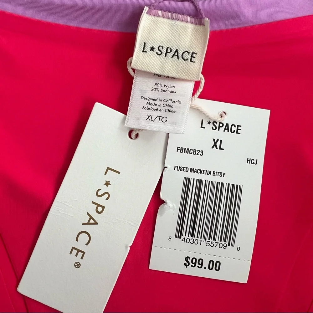L*SPACE Mackena Layered Bikini Bottom XL Bitsy Cheeky Seamless Hot Cherry Jewel